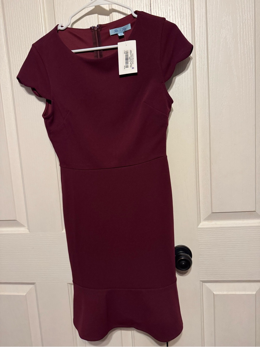 She + Sky Burgundy Mini Dress with Cap Sleeves
